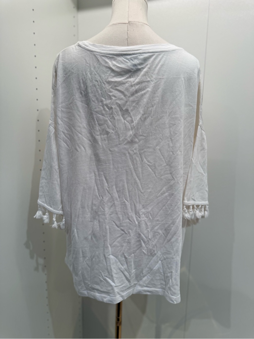 Lord & Taylor White Cotton Tassel Sleeve Tunic Top - Picture 4 of 7